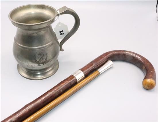 Brigg walking stick, cane & George V pewter mug